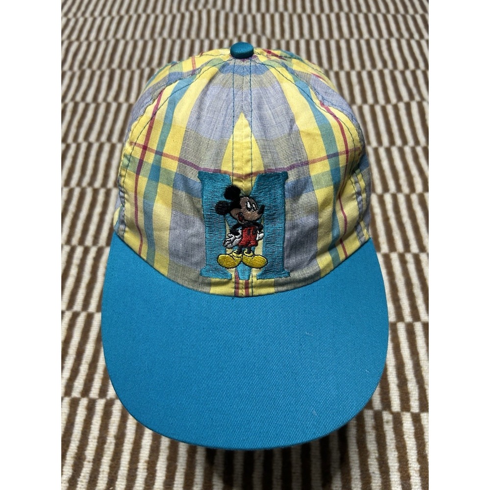 Vintage Mickey Mouse Disney Hat Cap Yellow Plaid 90s Made In USA Goofys Hat C